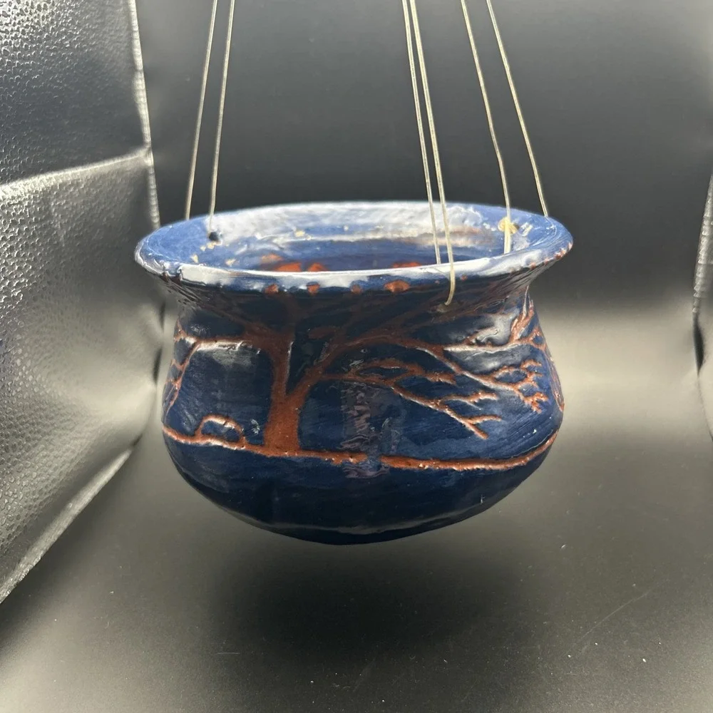 VTG Handmade Hanging Pottery Pot Planter 3 1/2